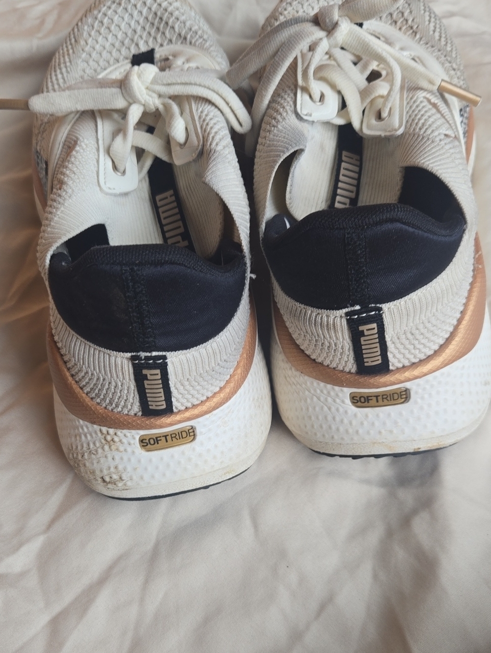 Puma White and Rose Gold SoftRide Sneakers 10w